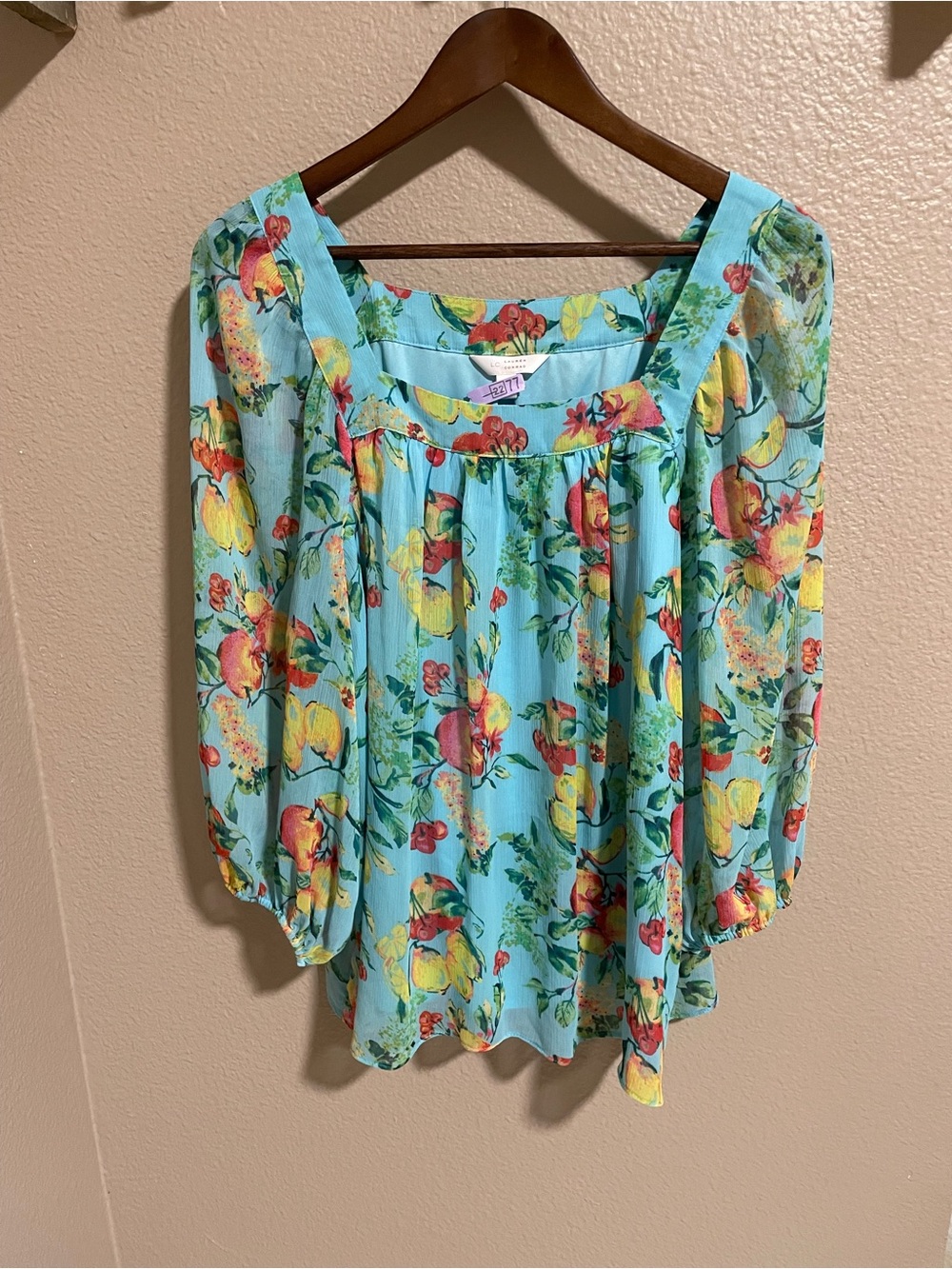 LC Lauren Conrad Blue Floral Peasant Blouse